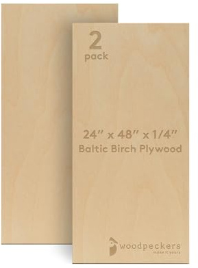 Baltic Birch Plywood 24 x 48 x 1/4 Inch - 6 mm Craft Wood, Pack of 2 B/BB Grade, Stronger Than Basswood Sheets or Balsa Wood, Perfect for Laser, CNC Cutting, Wood Burning, by Woodpeckers
