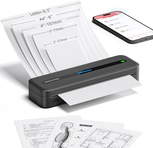 ItriAce A4 Portable Inkless Printer, Thermal Printer 300DPI Supports 2,08''/3,14''/4,33''/A4/Letter Thermal for Home, Office, Study, Compatible with Laptop & Phone - Grey