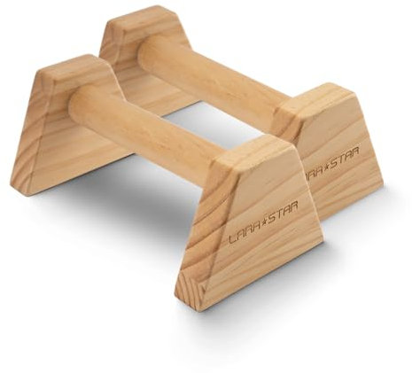 LARA*STAR Liegestützgriffe Holz mit Rutschfester Boden, Calisthenics Equipment und Liegestützgriffe mit Griff, Holz Parallettes für Krafttraining und Calisthenics