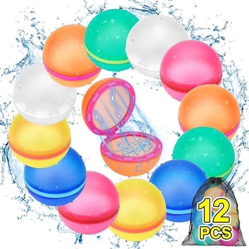 Pack of 12 Water Bombs, Reusable, Self-Closing Water Bombs, Magnetic, Refillable Water Balloons for Children and Adults, Water Balloons for Outdoor, Pool, Water Park, Fun
