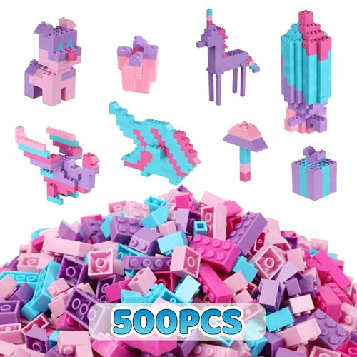 Bauklötze 500PCS Set, Klassische Sets für Mädchen, Rosa Spielzeug Kompatibel Mit Lego, Pastellfarbene Bauklötze, Geburtstag Kinder