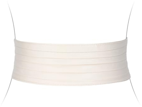 VONMELLI Women Wide Elastic Belts for Dresses Vintage Fashion Stretchy Leather Corset Belts Ladies Cinch Waistband White Fit Waist Size 29-33