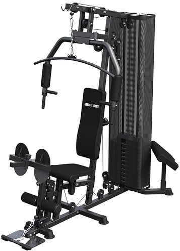 GORILLA SPORTS® Kraftstation - Verstellbar, 218 x 204 x 106 cm, mit Latzug, Butterfly, Beincurler, bis 150 kg - Fitnessstation, Fitnessgeräte für Zuhause, Multistation Fitness, Home Gym