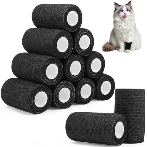 12 Rouleaux Bandage Autoadhésif, 10.5cmx4.5m Bande Cohesive pour Les Humains, Bande Strapping Adhésif pour Sports,Animaux,GonflementDes Cheville (Noir)