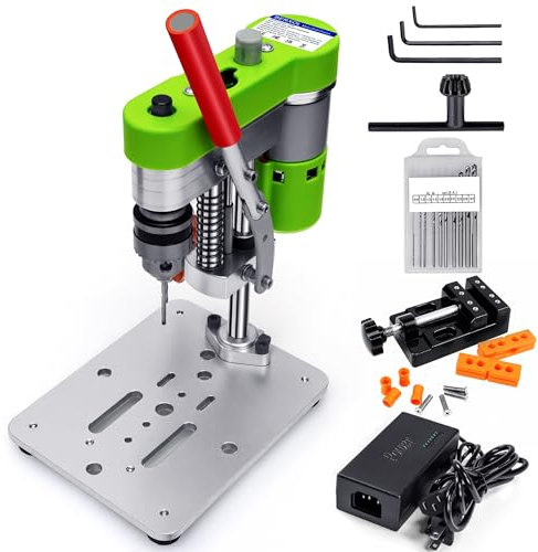BERXOL Mini Drill Press, Benchtop Drill Press, Electric Portable Drilling Machine, CNC 795 Motor, B10 Chuck, Drill Bit and Clamp for Wooden, Metal, Jewelry DIY and other DIY Crafts Projects, Green
