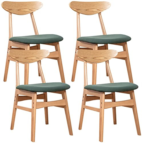 Massivträstolar Heminredning Restaurang Kök Ö-pallar 4 st, ryggstöd och vetenskaplig tygdyna, sitthöjd 43 cm(färg:grön)