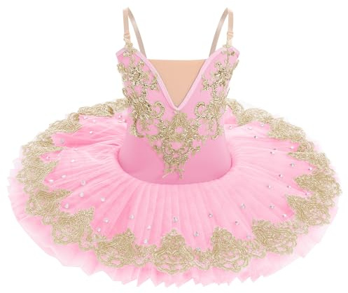 Ballettkleidung Mädchen 3-14-Jahre für Tanz: Tüll Pailetten Ballettkleid mit verstellbarem Träger - Kinder Tanzkleid für Balett Eiskunstlauf Rollkunstlauf rosa 4-5 Jahre