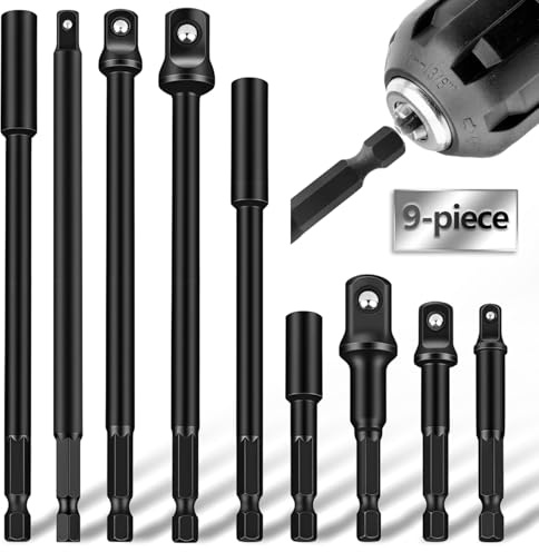 3 Porta Inserti per Avvitatore (Portainserti Magnetico 15/10/6 cm) e 6 Adattatori Bussole (Albero Hex 1/4 a Quadro 1/4 3/8 1/2) per Avvitatore Elettrici Trapano Colpo ecc Mobili Assistenza Auto DIY