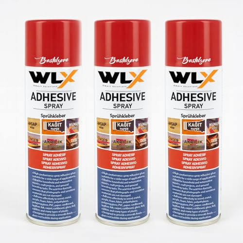 Aerosol spraylim 3 x 500 ml – stark spraylim för trä, metall, tyg, plast och papper | syrafritt, mångsidigt, bubbelfritt och permanent
