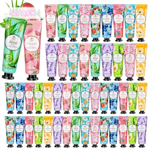 Mini crema per le mani, piccoli regali per donne, 50 set di creme per le mani con 10 fragranze, crema idratante per le mani asciutte, set regalo per donna colleghi compleanni Natale San Valentino