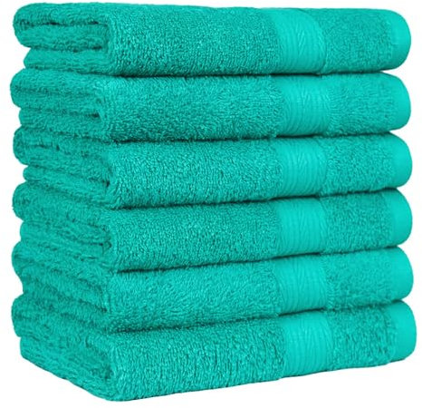 Amazon Basics Handtücher aus Baumwolle, farbecht, 6 Stück, Blaugrün