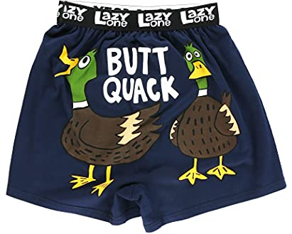 Lazy One Funny Animal Boxers, Novelty Boxer Shorts, Humorous Underwear, Gag Gifts for Men, Duck, Farm (Butt Quack Boxer, Large)