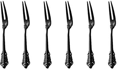 Schwarzes Besteck-Set Barock, Antik Look, aus 18/10 Edelstahl Spiegelpolierte, ideal für Haus, Restaurant, Partys, Nachmittagstee, 2 Zinken Obst Gabel Schneckengabel 6-teiliges, Länge 16.5cm