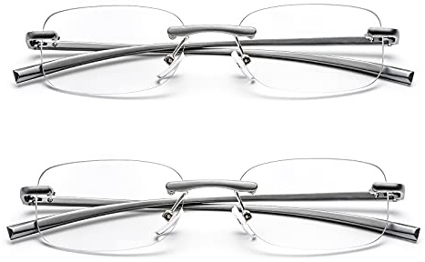 ZUVGEES 2er-Pack Randlos Metall Blaulichtfilter Lesebrille für Herren und Damen mit Federscharnier Lightweight Anti-blaue Computerbrille (2 Stueck, 1.50)