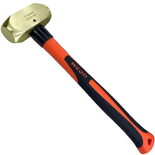WEDO Brass Sledge Hammer 1lb, Club Hammer with Fiberglass Handle, Drilling Flat Hammer, Die-Forged, Corrosion Resistant, Length 12