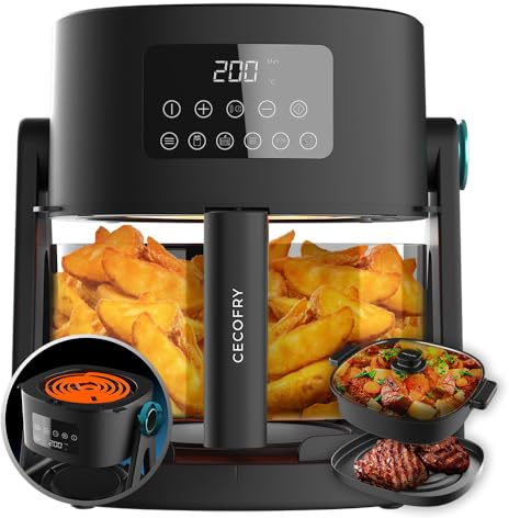 Cecotec Luftfritöser 4,5 L Oljefri Cecofry Flip&Grill 4500. Air Fryer, 1500 W, 3 i 1: Fryer, grill och kruka, 6 menyer, glas kubet, temperatur och justerbar tid, tillbehör