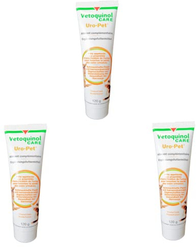 Vetoquinol URO-Pet Pasta | Paquete Triple | 3 x 120 g | Suplemento alimenticio para Perros y Gatos | para apoyar la Salud del tracto urinario | con el aminoácido DL-metionina