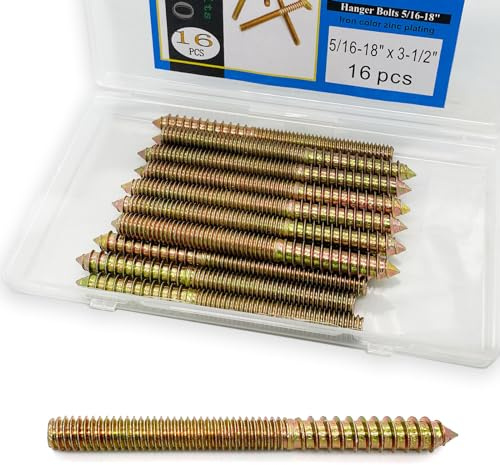 Yoliko 16 Pack 5/16-18 x 3-1/2 Inch Hanger Bolts 5/16-18 Double Headed Bolts 5/16 Wood Dowel Screw Self-Tapping Screw Hanger Bolts for Furniture Screws Double Screw Threaded Rods Bolt 88.9mm Length