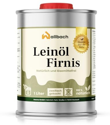 Wallbach® Vernis à l'huile de lin 1 l – Huile de lin naturelle pour la protection intérieure et extérieure du bois : idéale pour les meubles en chêne, les tables à manger et les espaces extérieurs.