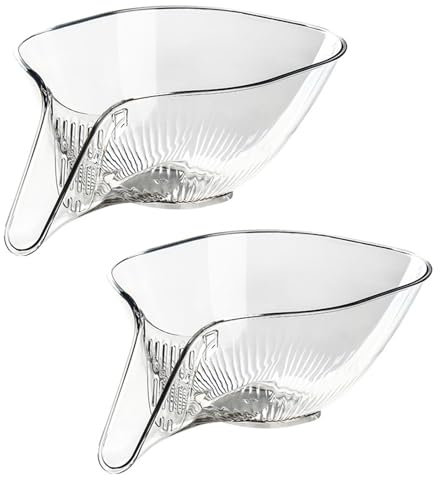 Surflyee 2PCS Drain Basket Funnel for Kitchen Sink, Multi Functional Drain Basket, Strainer Basket Drain Bowl with Funnel, Dry and Wet Separation Vegetable Fruit Washing Basket (Transparent)