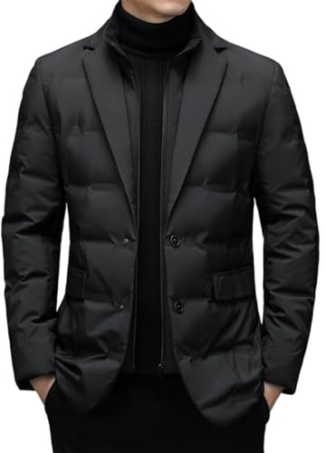 Chaqueta De Plumas Blazer Ligera para Hombre, Abrigo Acolchado De Invierno Cálido Chaqueta De Negocios,Negro,L