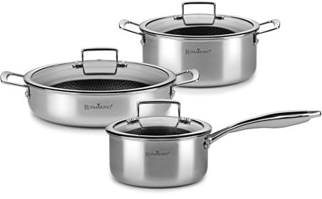 Rosmarino HexaPro 2.0 Topfset aus Edelstahl 16/24/28 cm – Robustes Kochgeschirr mit Deckel, ideal für die Gourmet-Küche
