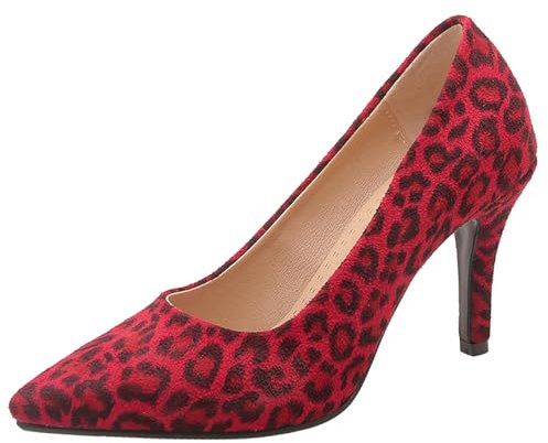 Women Stiletto Court Shoes High Heel Shoes Pointed Toe Slip On Simple Party Heels, V74422LV Leopard/Red Size 13 UK/53