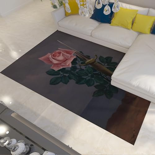 LANDERSION Rosa Rose Teppich Moderner Teppich für Wohnzimmer Einzigartige schicke Blumenteppiche Wurfteppiche mit Gummirücken Waschbar für Esszimmer 80x150cm