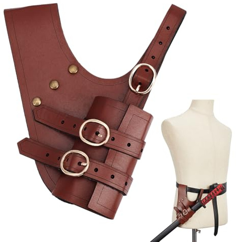 NBEADS Medieval Sword Frog Holster, Leather Sword Holster for Belt Left Hand Sword Sheath PU Leather Sword Holder Renaissance Belt Sheath, Saddle Brown