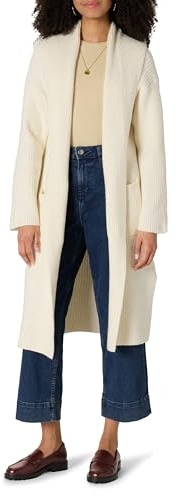 Amazon Essentials Women's Oversized-Fit Cotton Blend Heavyweight Texture Stitch Long Cardigan Sweater, Eggshell White, X-Large