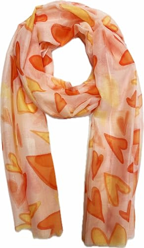 Jeamis Pañuelo XL de seda con forma de corazón, para primavera, verano, otoño, entretiempo, degradado, corazón, estola, naranja, 180 cm x 70 cm