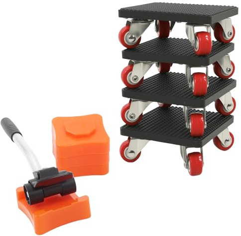 Juego de ruedas de transporte para muebles con 4 ruedas de transporte y elevador de muebles, ruedas giratorias de 360 ° para mudanzas y transporte de muebles, soporta hasta 400 kg, sistema de