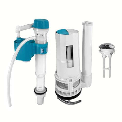 NANABIMIC 2-Inch Top Dual Flush Valve Repair Kit for One Piece Toilet (10-13 Tank Height) - Fits 2.44-2.83 Drain Holes | Includes 2-Inch Flush Valve, 2.2 Thread Push Button, Fill Valve