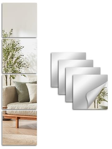 Snowdool Specchi Adesivi da Parete senza Cornice 29x29cm, 4 Pezzi Piastrelle a Specchio Autoadesive per Palestra Casa, Bagno, Camera da Letto & Decorazione Murale