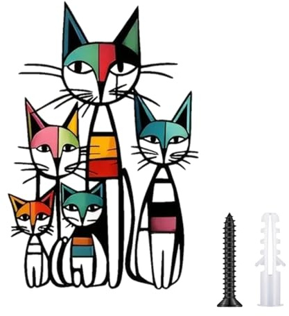 Colorful Cat Wall Decor, Metal Wall Art with Screws, Wall Decorations for Home Living Room Bedroom Kitchen Office Garden Wall Art Outdoor Ornaments for Cat Lovers