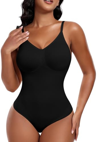 Werena Women's Shapewear Bodysuit Tummy Control Body Shaper Seamless Full Body Shapewear Vest Adjustable Scuplting Shaping Bodysuits (#B1 Thong - Black,M)