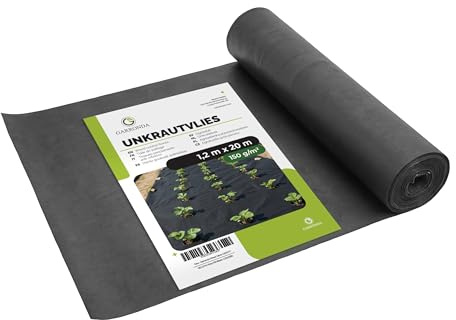 Garronda Telo Pacciamatura Antierbacce 150 g/m² Nero 1,2 x 20 m Tessuto Non Tessuto Resistente per Copertura Stabile del Terreno in Orto Giardino Aiuole e Percorsi GD-0177