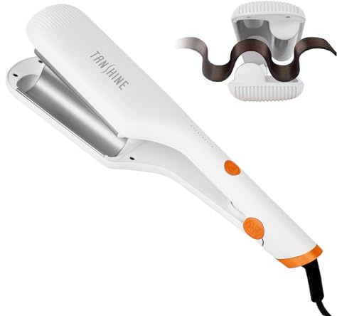 TANSHINE 32mm Hair Waver Beach Wave Curling Iron White | Ceramic coating, 5 temp 120-200°C, CE anti-scald, dual voltage 110-240V, 60s heat-up, ions, all hair,hair crimper