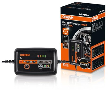OSRAM BATTERYcharge 1005, de 6V/12V, cargador inteligente de 5A, para baterías AGM, EFB, de plomo y litio, con modo de mantenimiento.