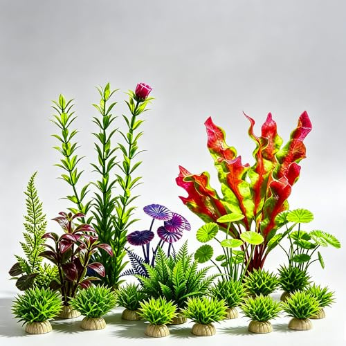HSLXBY Aquarium Décoration Plantes, 16 Pièces Déco Aquarium en Couleur