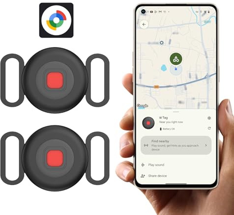 Traceur Chien & Chat pour Android sans Abonnement, Localisateur Android pour Collier, Compatible avec Google Find Hub, Imperméable et Durable，Noir-Deux