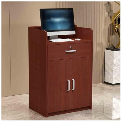 Modern receptionsskrivbord räknare för kontor och detaljhandel elegant välkomstenhet för köpcentrum teakfinish 80 cm/80 cm - perfekt receptionslösning