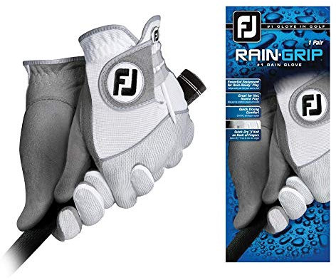 FootJoy Men's RainGrip Pair Prior Generation Golf Glove White Medium, Pair