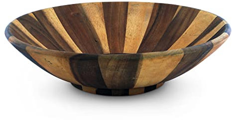 Arthur Court Salad Bowl Acacia Wood Serving for Fruits or Salads Wok Wave Style Extra Large 16 Diameter x 7 Height Single Wooden Bowl