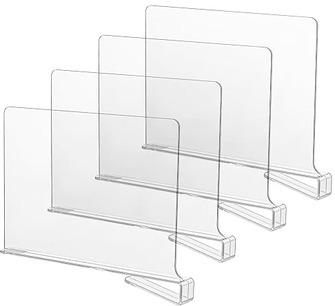 CY craft Acrylic Shelf Dividers for Closets,Wood Shelf Dividers, 4 PCS Clear Shelf Separators,Perfect for Clothes Organizer and Bedroom Kitchen Cabinets Shelf Storage and Organization