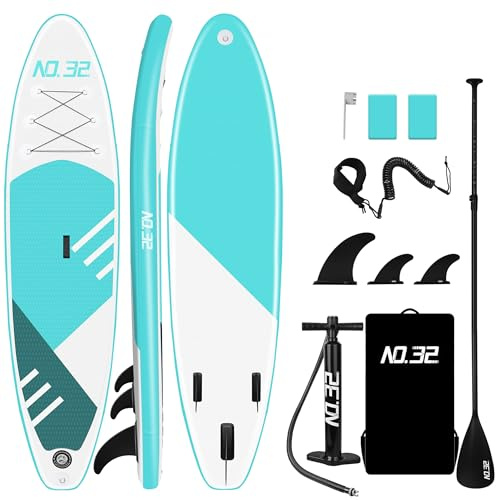 10ft / 3m Inflatable Stand Up Paddle Board | Inflatable SUP Board Beginner's Surfboard Kit w/Adjustable Paddle | Air Pump w/Pressure Guage | Repair Kit | Premium Leash & Carry Backpack