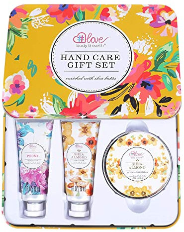 BODY & EARTH # LOVE Set Regalo Crema Mani per Donna – 2 Creme Mani e 1 Crema Esfoliante, per Cura della Pelle e del Corpo, con Burro di Karitè, festa della mamma, compleanno