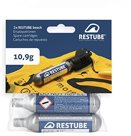 Restube Beach CO2 Kapseln für Schwimmboje Aufblasbar und Notfall Schwimmboje, Ersatzkartuschen wasserdicht, 10.9g CO2 Zylinder für Restube [Beach] (2X Stück)