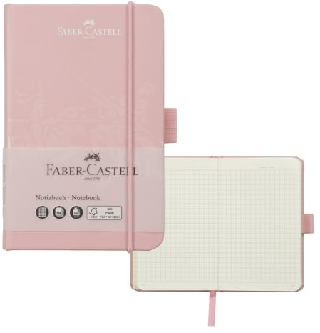Faber-Castell – Anteckningsbok DIN A6 Rose Shadows rutig | Rutig anteckningsbok med 194 sidor, arkivficka och pennhållare för skola, studier och kontor