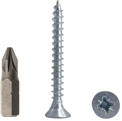 Lot de 50 vis à bois en acier zingué 5,0 x 45 mm, vis à bois pour aggloméré, vis universelles Pozi-Drive PZ entièrement filetées, tête fraisée Pozidriv (50, 5,0 x 45 mm)